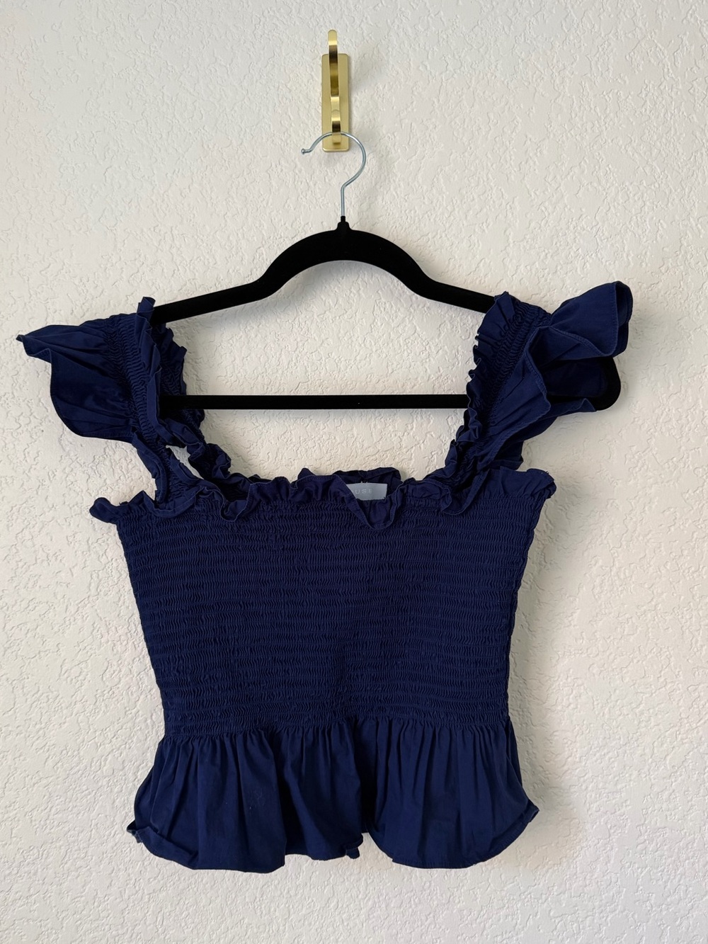 Hill House Paz Smocked Peplum Navy Blue Top Small - Picture 2 of 7